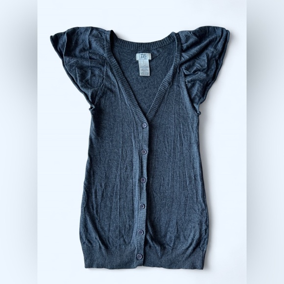 Vintage 725 Originals Womens Charcoal Cozy Core Coquette Ruffled Sleeve Cardigan - Picture 7 of 11